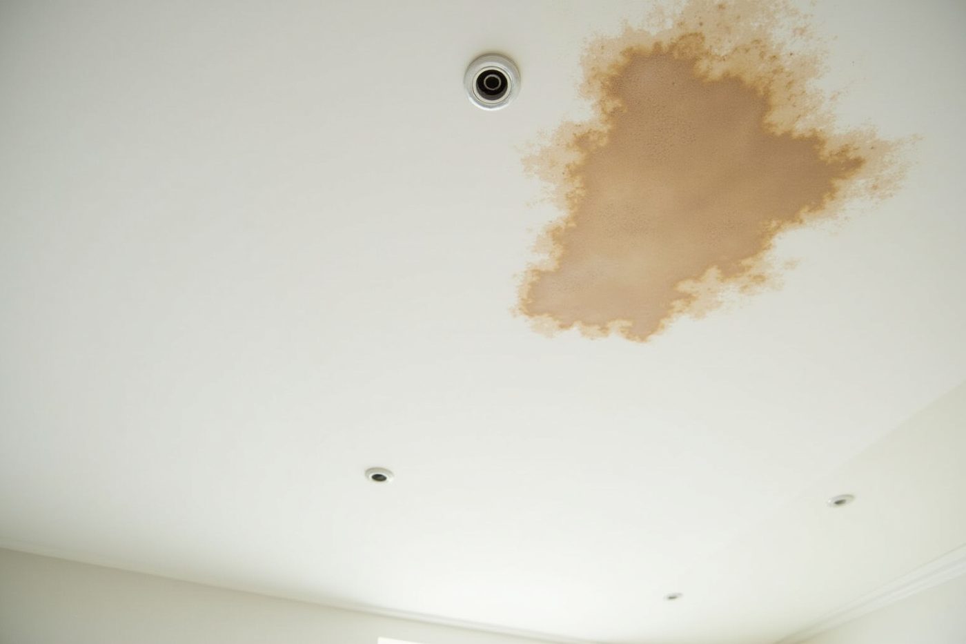 Water-damaged plasterboard ceiling